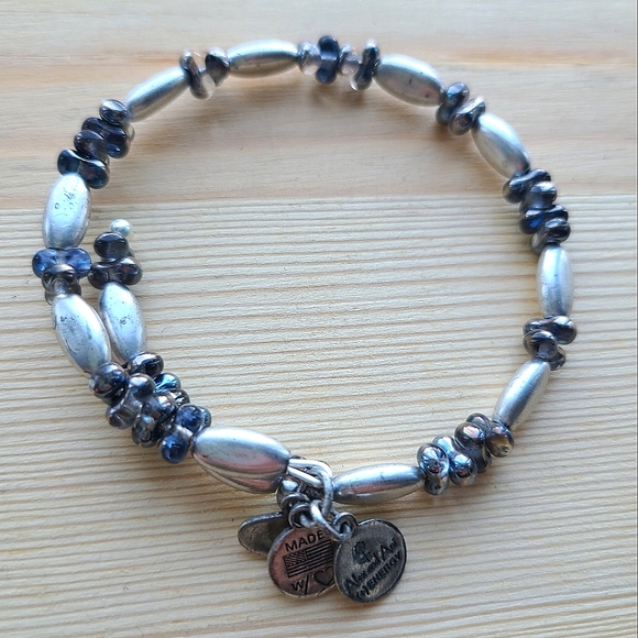 🎉2xHP🎉 NWOT Alex and Ani Vintage Sixty-Six Silver Gunmetal Bead Wrap Bracelet - Picture 3 of 4